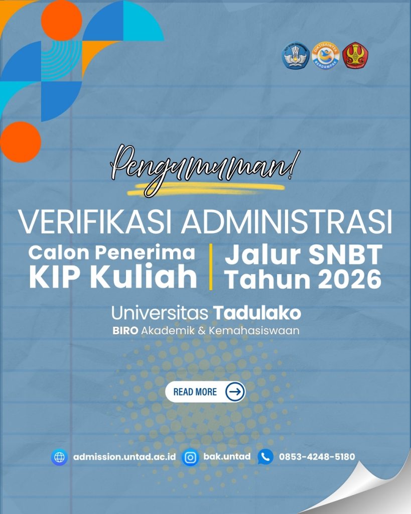 Pengumuman Verifikasi Administrasi Penerima KIP Kuliah Jalur SNBT Universitas Tadulako Tahun 2026